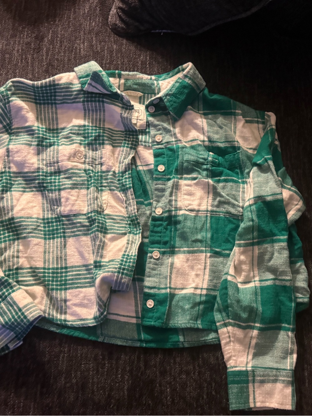 Womens Green & White Plaid Button-Up Shirt